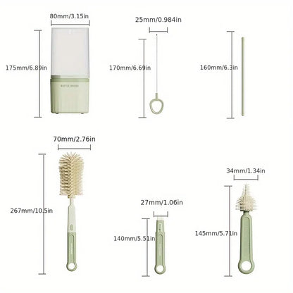 Baby Silicone Bottle Brush Portable Straight Handle Cleaning Tool Set 360° Rotating Drying Rack Combination Bottle Washing Brush