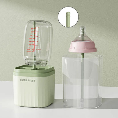 Baby Silicone Bottle Brush Portable Straight Handle Cleaning Tool Set 360° Rotating Drying Rack Combination Bottle Washing Brush