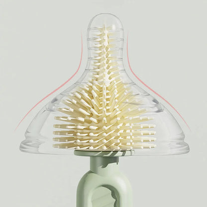 Baby Silicone Bottle Brush Portable Straight Handle Cleaning Tool Set 360° Rotating Drying Rack Combination Bottle Washing Brush